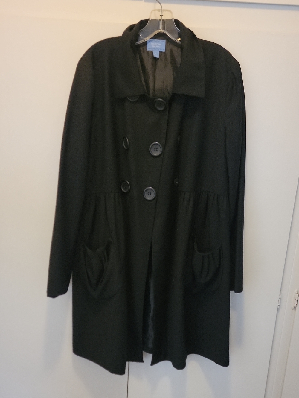 Simply Vera By Vera Wang Women’s Black Double-Breasted Coat with Pocket Detail